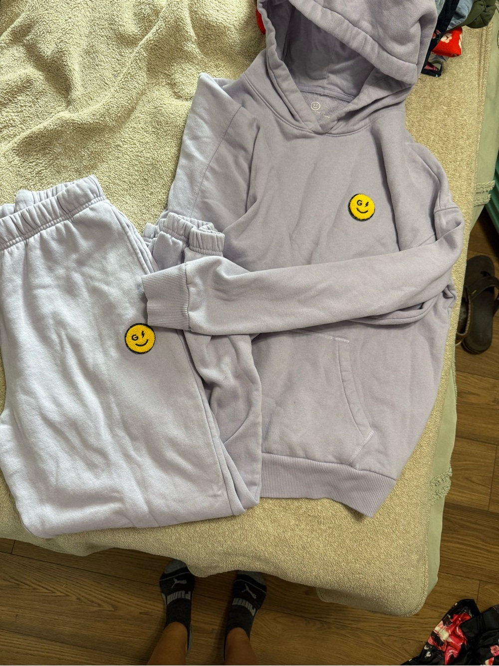 Gilly Hicks Lilac Hoodie & Sweatpants Set with Yellow Smile Patch